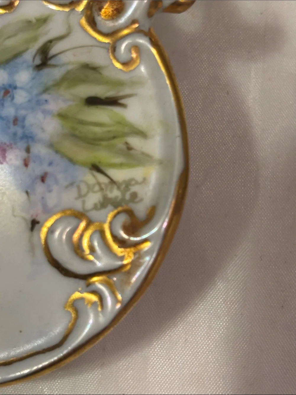 Porcelain Trinket Box with Hand-Painted Blue Floral and Gold Scrolls